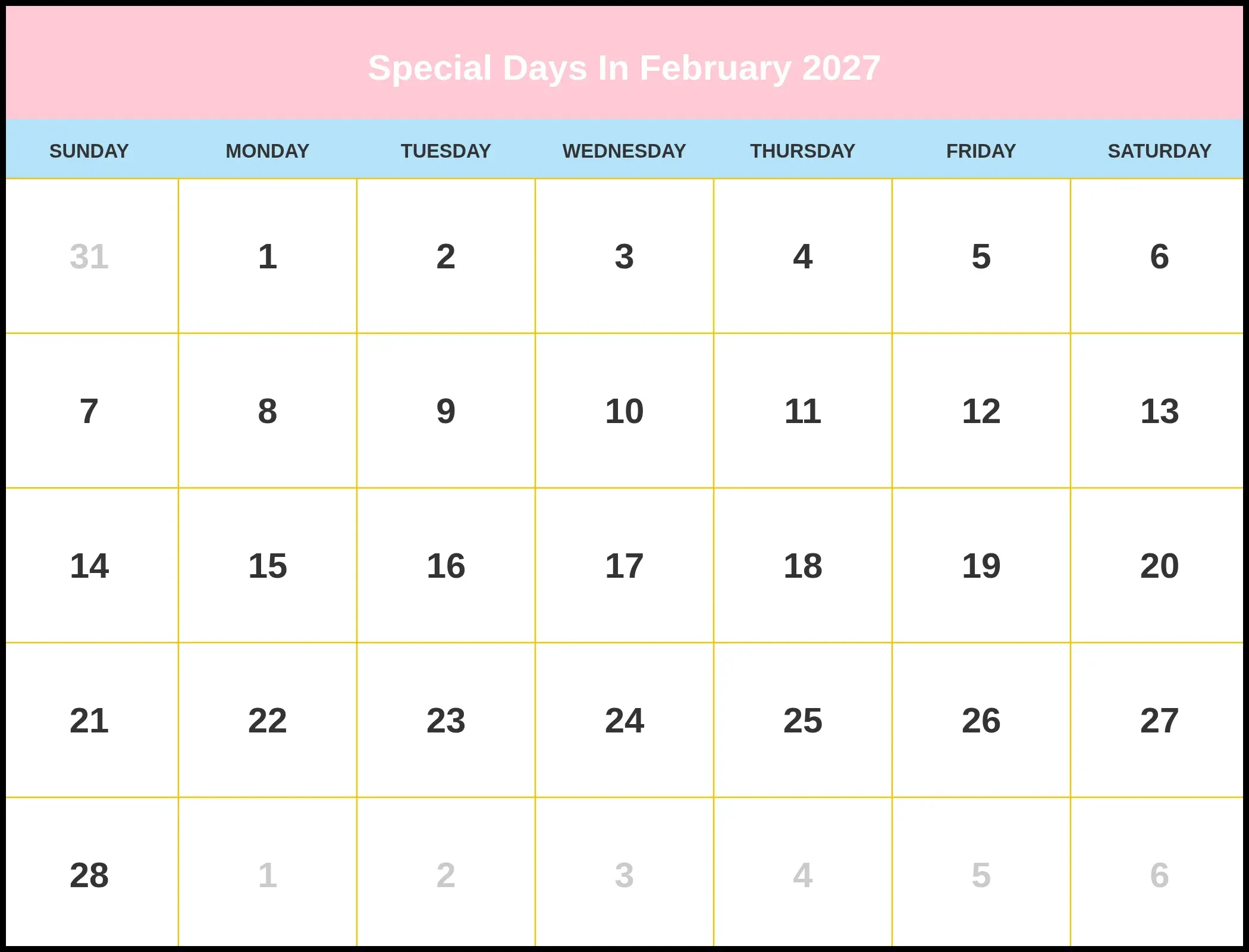 Special Days In February 2027