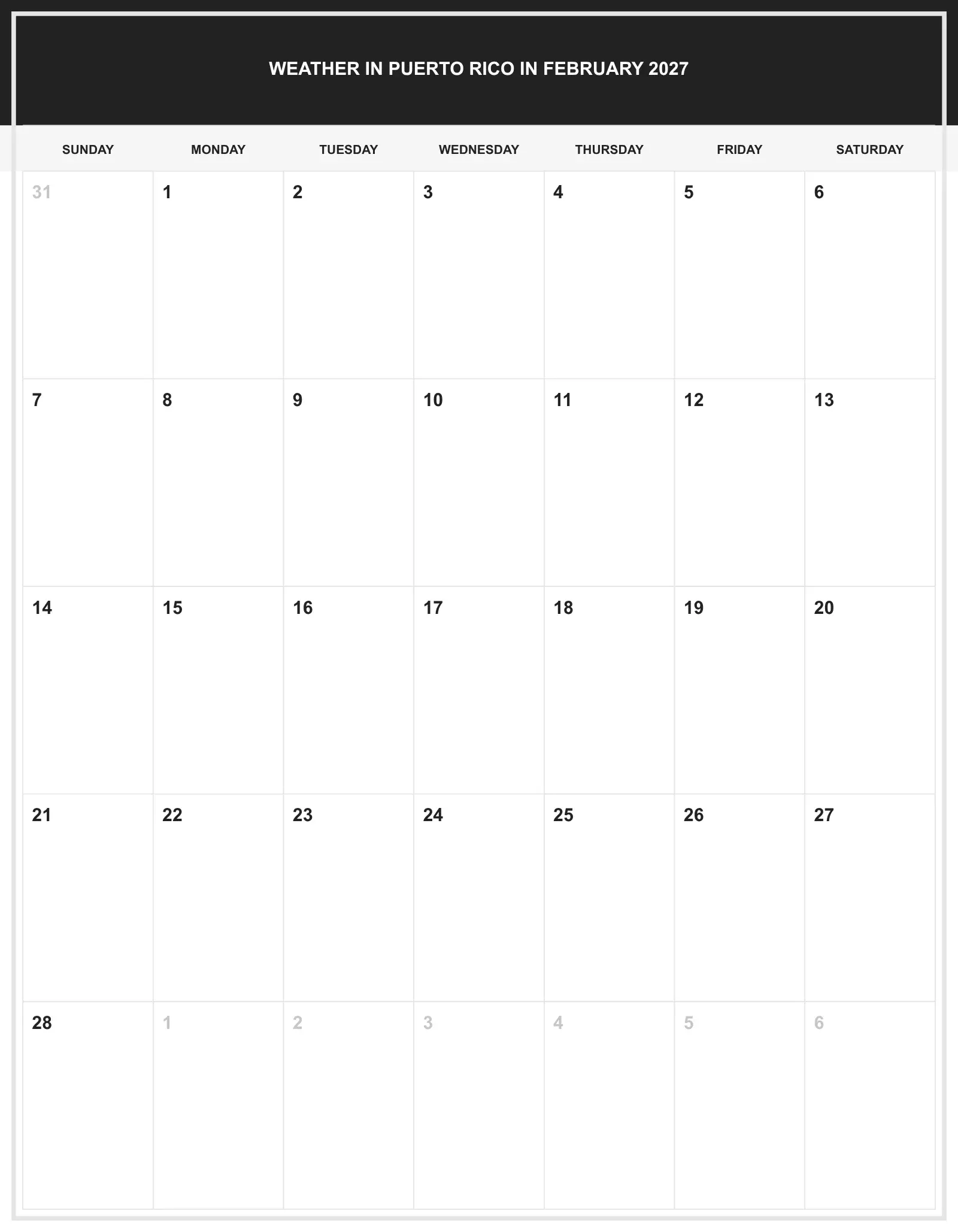 Weather In Puerto Rico In February 2027 With Portrait Template Weather In Puerto Rico In February 2027 With Portrait Template